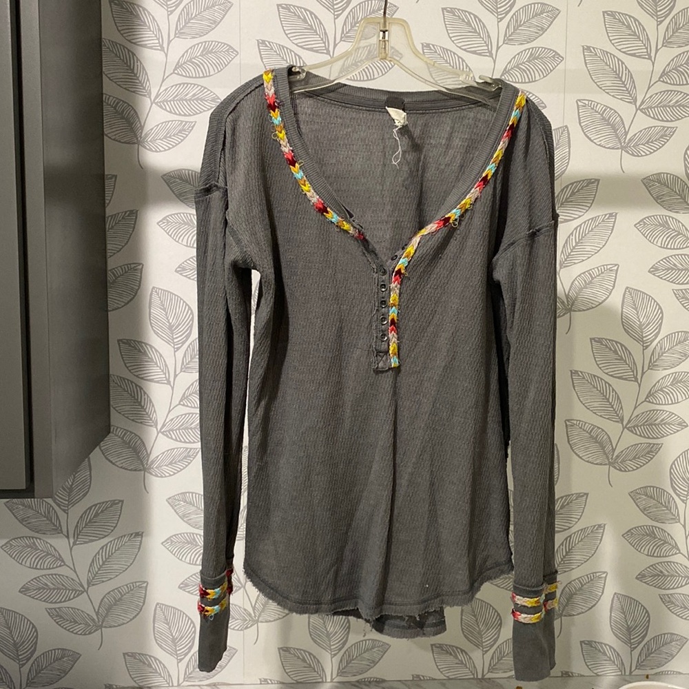 FREE PEOPLE Rainbow Thermal Tee In Grey Medium